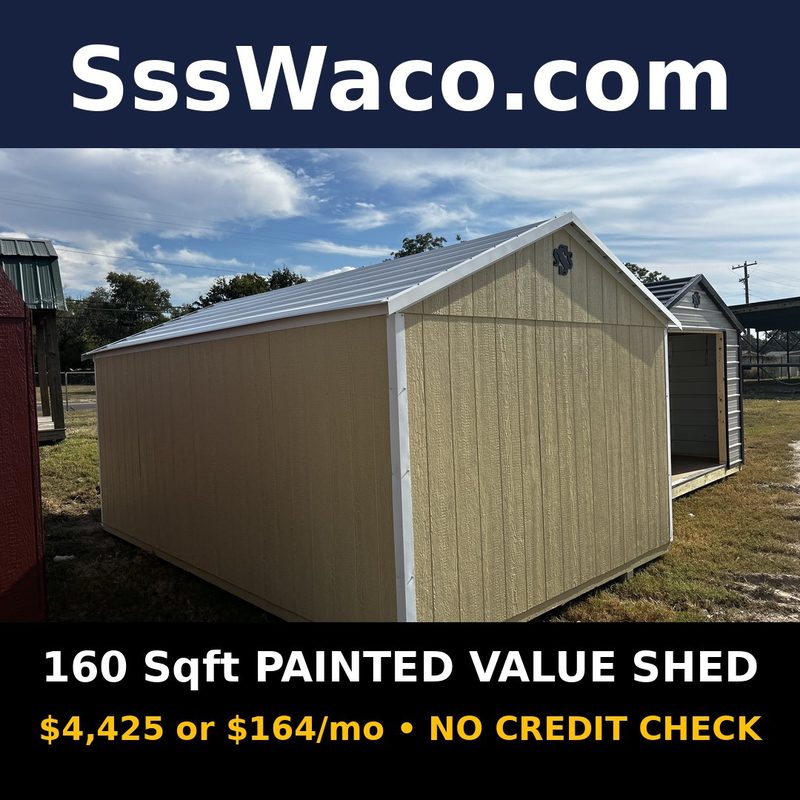 Secure Storage Sheds 160 Sqft Painted Value Shed $164/mo, only $164 down, delivered!