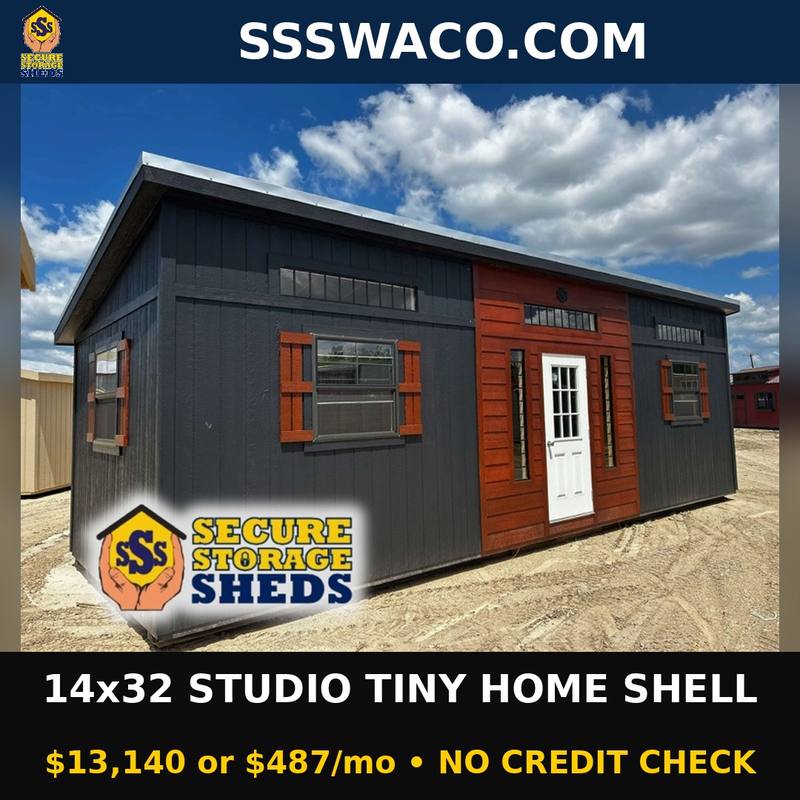 Secure Storage Sheds 448 Sqft Tiny Home Shell $487/mo, only $487 down, delivered!