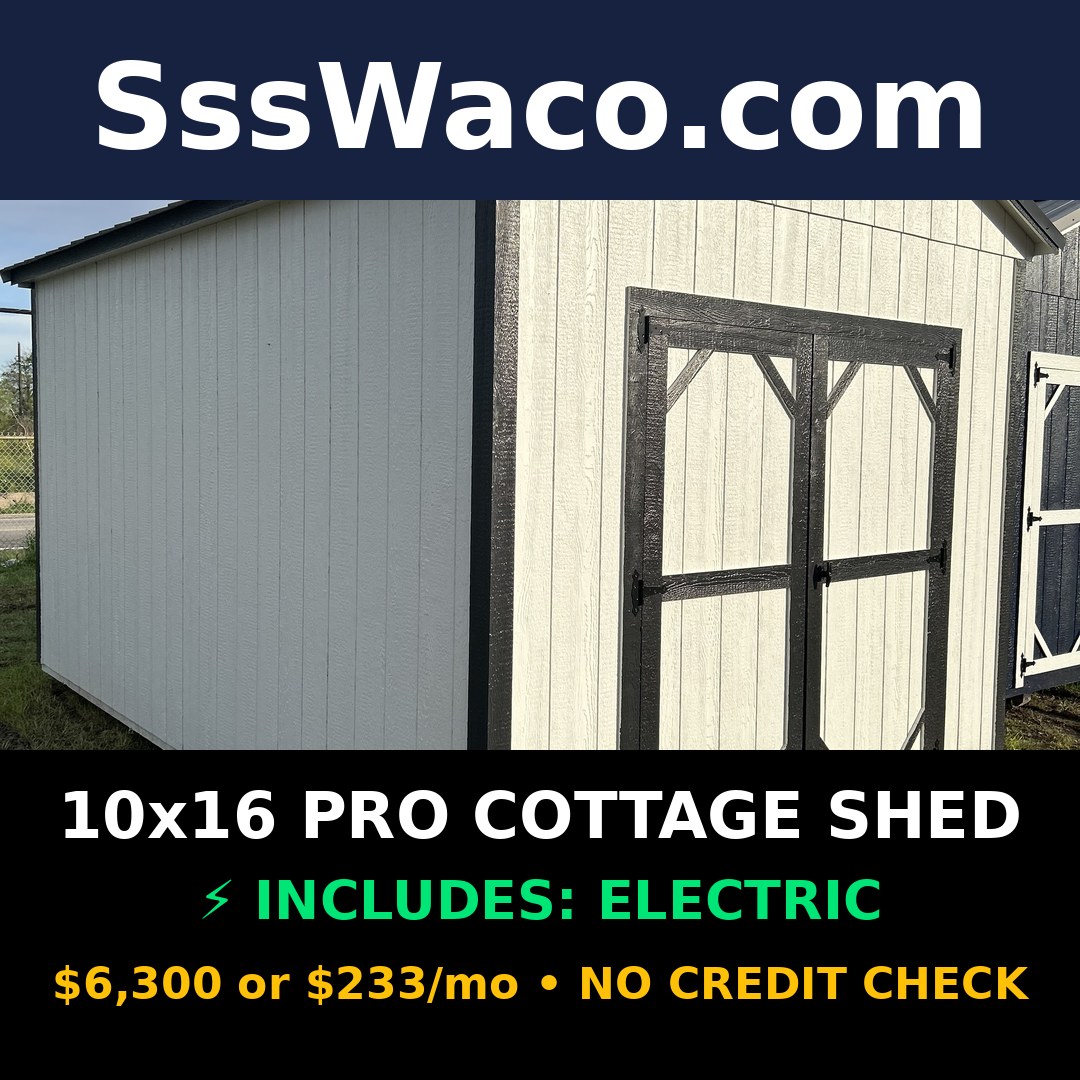 Secure Storage Sheds 160 Sqft Pro Cottage Shed Has Upgrades $233/mo, only $233 down, delivered!