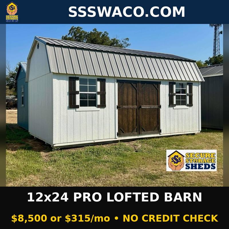Secure Storage Sheds 160 Sqft Pro Lofted Barn $213/mo, only $213 down, delivered!