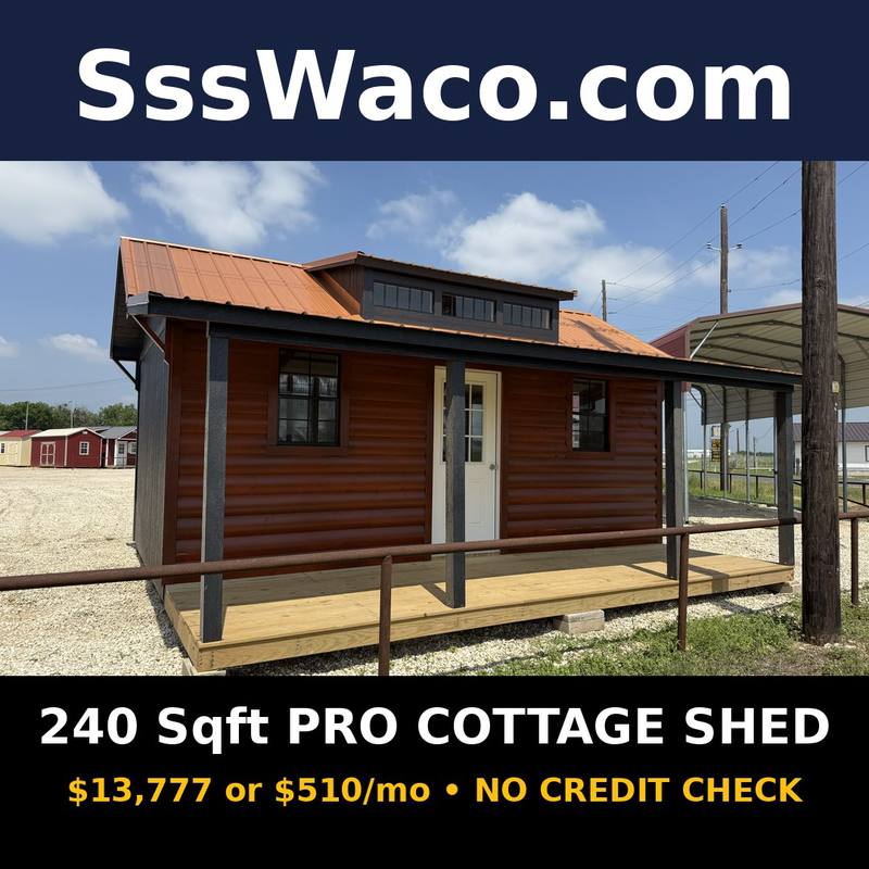 Secure Storage Sheds 240 Sqft Pro Cottage Shed $510/mo, only $510 down, delivered!