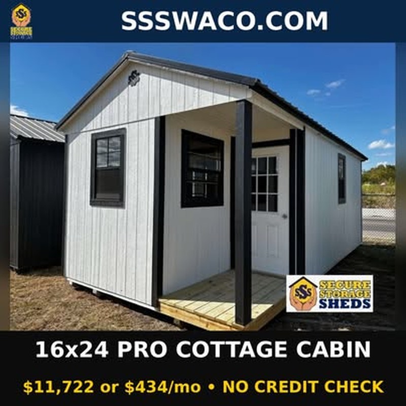 Secure Storage Sheds 384 Sqft Cabin Shell $434/mo, only $434 down, delivered!