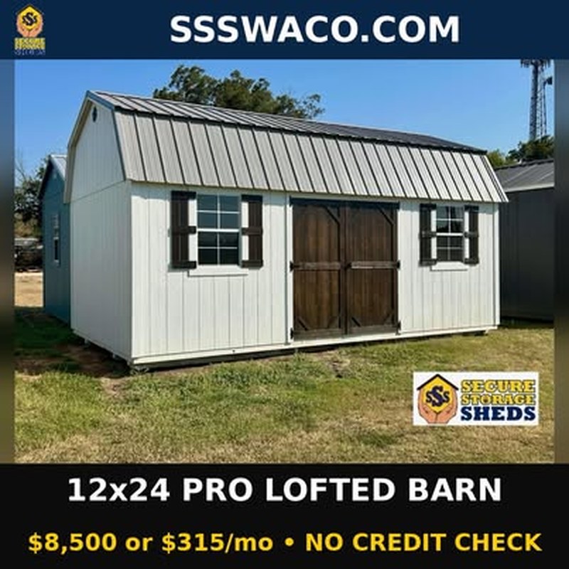 Secure Storage Sheds 288 Sqft Pro Lofted Barn $315/mo, only $315 down, delivered!