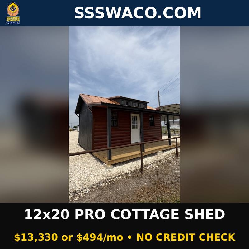 Secure Storage Sheds 240 Sqft Pro Cottage Shed $494/mo, only $494 down, delivered!