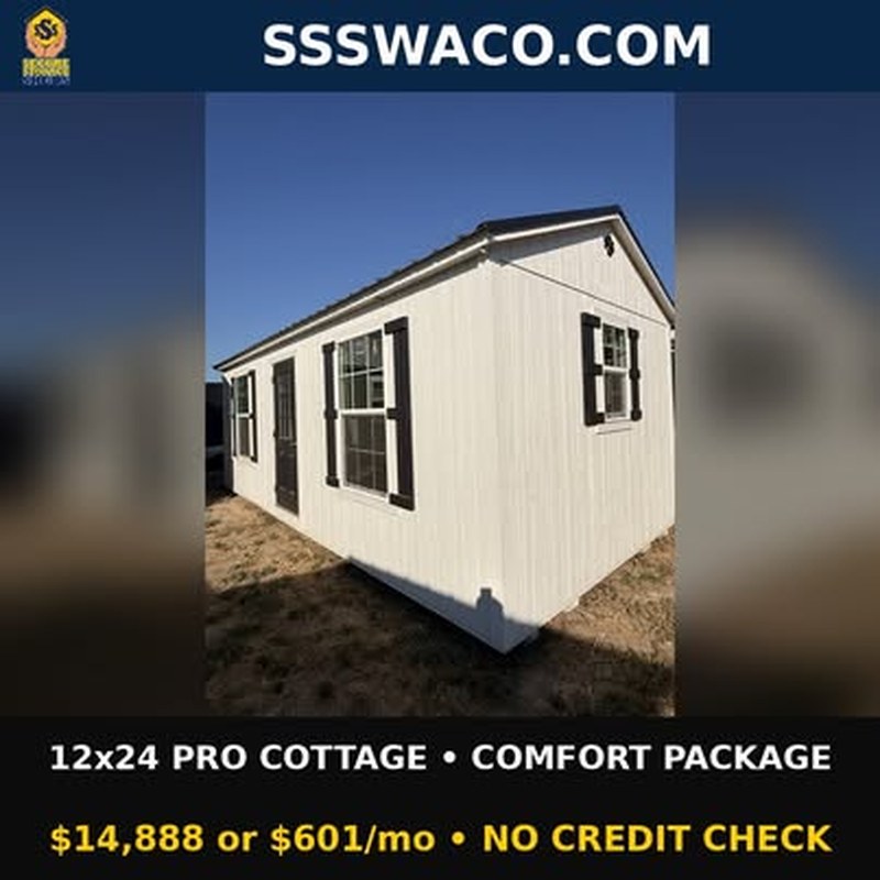 Secure Storage Sheds 288 Sqft Cottage Shed $601/mo, only $601 down, delivered!