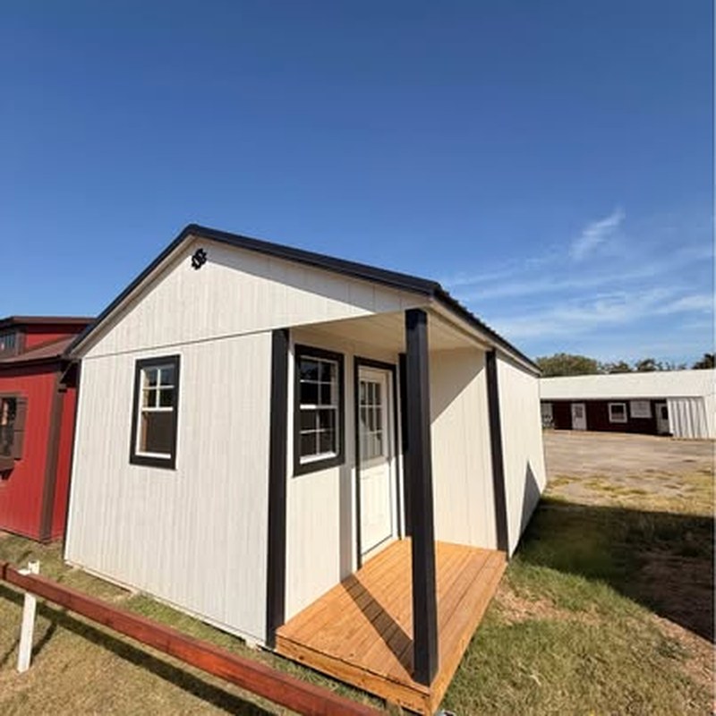 Secure Storage Sheds 384 Sqft Corner Porch Cabin Shell $434/mo, only $434 down, delivered!